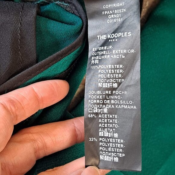 The Kooples Size XS Emerald Satin Cropped Pants Straight Leg Front Pockets NWT - Picture 13 of 15